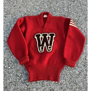 Vtg 40s 50s Wisconsin Badgers Equestrian Club Letterman Wool Sweater Size 42